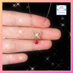 高貴優雅小巧精緻蝴蝶結水滴形紅水晶頸鏈《附送精美*紐扣絨布袋*一個 ※ 送完即止 ※》(型號：JS-N-239)【長期優惠 9折※一次過購買兩件 85折, 一次過購買三件或以上一律8折※包順豐運費】