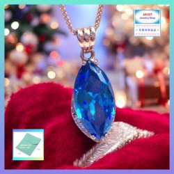 小巧精緻海藍色水晶玫瑰金吊咀玫瑰金頸鏈 *頸鏈可自由更換*《附送精美*紐扣絨布袋*一個 ※ 送完即止 ※》(型號：JS-N-241)【長期優惠 9折※一次過購買兩件 85折, 一次過購買三件或以上一律8折※包順豐運費】