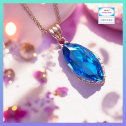 小巧精緻海藍色水晶玫瑰金吊咀玫瑰金頸鏈 *頸鏈可自由更換*《附送精美*紐扣絨布袋*一個 ※ 送完即止 ※》(型號：JS-N-241)【長期優惠 9折※一次過購買兩件 85折, 一次過購買三件或以上一律8折※包順豐運費】