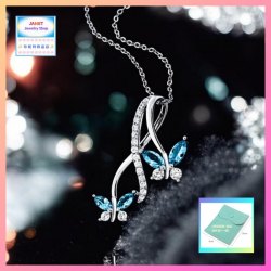 靈動閃耀雙飛蝴蝶藍水晶吊咀連頸鏈 *頸鏈可自由更換*《附送精美*紐扣絨布袋*一個 ※ 送完即止 ※》(型號：JS-N-244)【長期優惠 9折※一次過購買兩件 85折, 一次過購買三件或以上一律8折※包順豐運費】