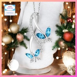靈動閃耀雙飛蝴蝶藍水晶吊咀連頸鏈 *頸鏈可自由更換*《附送精美*紐扣絨布袋*一個 ※ 送完即止 ※》(型號：JS-N-244)【長期優惠 9折※一次過購買兩件 85折, 一次過購買三件或以上一律8折※包順豐運費】