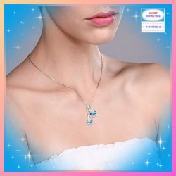靈動閃耀雙飛蝴蝶藍水晶吊咀連頸鏈 *頸鏈可自由更換*《附送精美*紐扣絨布袋*一個 ※ 送完即止 ※》(型號：JS-N-244)【長期優惠 9折※一次過購買兩件 85折, 一次過購買三件或以上一律8折※包順豐運費】