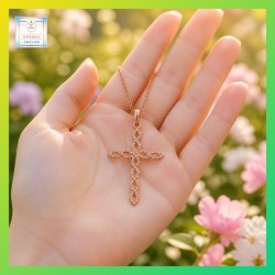 時尚別緻十字架鋯石玫瑰金吊咀連頸鏈 *頸鏈可自由更換*《 *精美禮盒* 加購價 每個 5元 》(型號：JS-CRN-42)【優惠價格 *不設任何折扣* ※ 包順豐運費※】