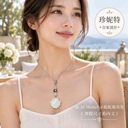 【珍妮特】自家設計|【海語晨光】天然白水晶貝殼吊墜連頸鏈 JS-HDN-S-07