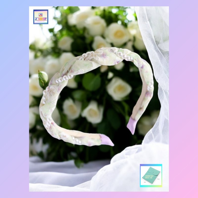 清麗脫俗仿珍珠麻花布編織辮子形態髮箍 *紫綠色*《附送精美*紐扣絨布袋*一個 ※ 送完即止 ※》(型號：JS-HB-01)【 ※長期優惠 9折, 第二件 85折, 第三件開始一律8折※ 《包順豐運費》】