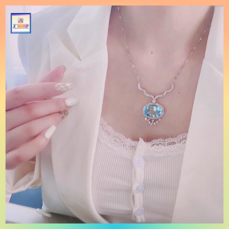 高貴耀眼橢圓形海藍寶水晶頸鏈《附送精美*紐扣絨布袋*一個 ※ 送完即止 ※》(型號：JS-N-84)【 ※長期優惠 9折, 第二件 85折, 第三件開始一律8折※ 《包順豐運費》】