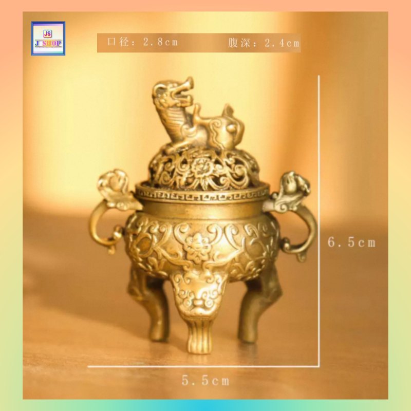 輕巧迷你便携*可插綫香及安放塔香*《帶蓋》純銅袖珍小香爐《附送 銅九孔香插》(型號：JS-IB-3)【*優惠價*直接出售，不設折扣優惠】不設郵寄, 可用順豐到付《購買滿 500元或以上 包順豐》