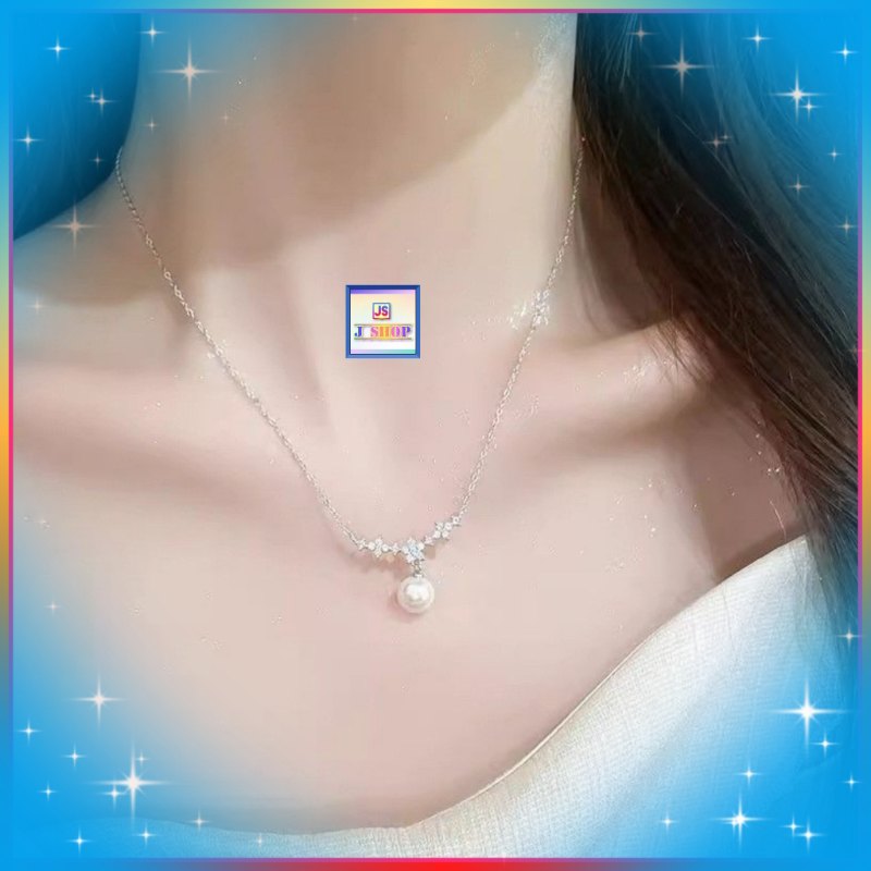簡約優雅水鑽貝珠頸鏈《附送精美*紐扣絨布袋*一個 ※ 送完即止 ※》(型號：JS-N-129)【長期優惠 9折※一次過購買兩件 85折, 一次過購買三件或以上一律8折※ 包順豐運費】