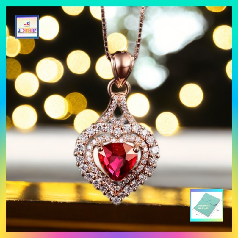 高貴優雅鋯石紅水晶心形玫瑰金吊咀連玫瑰金頸鏈 *頸鏈可自由更換*《附送精美*紐扣絨布袋*一個 ※ 送完即止 ※》(型號：JS-N-172)【長期優惠 9折※一次過購買兩件 85折, 一次過購買三件或以上一律8折※ 包順豐運費】