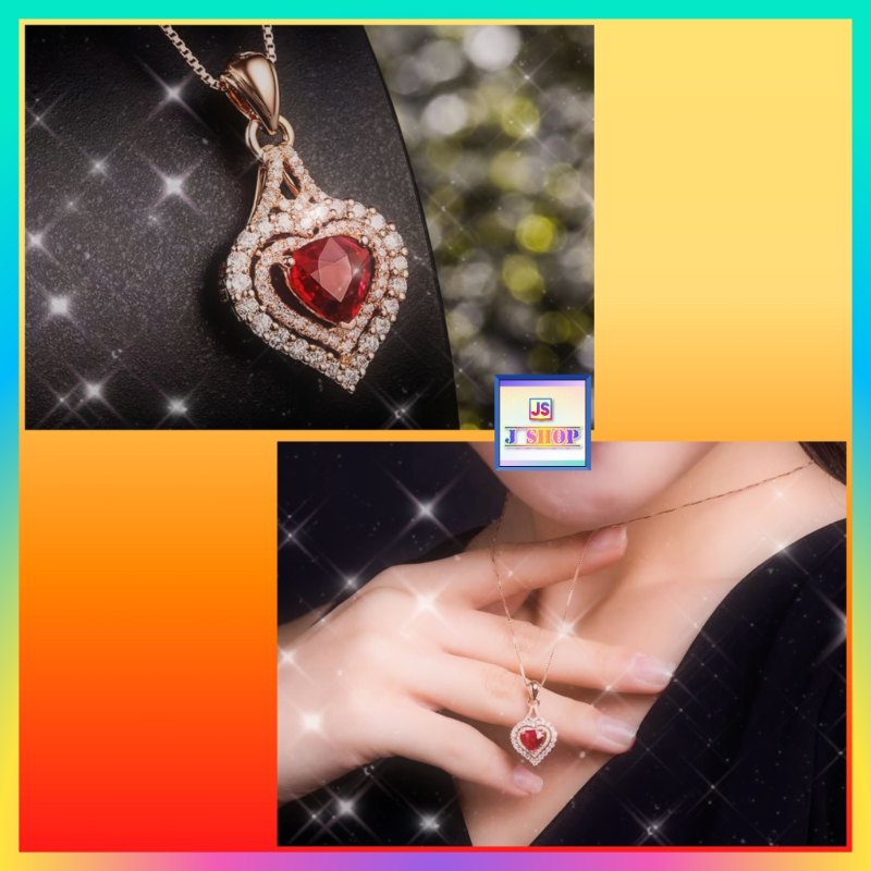 高貴優雅鋯石紅水晶心形玫瑰金吊咀連玫瑰金頸鏈 *頸鏈可自由更換*《附送精美*紐扣絨布袋*一個 ※ 送完即止 ※》(型號：JS-N-172)【長期優惠 9折※一次過購買兩件 85折, 一次過購買三件或以上一律8折※ 包順豐運費】