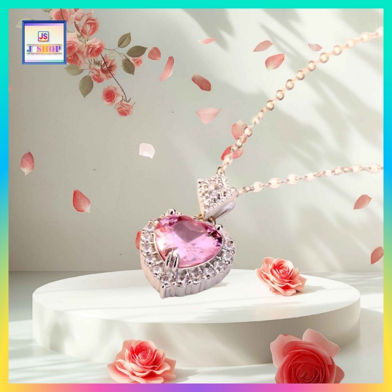 優雅閃亮心形粉色水晶吊咀連頸鏈 *頸鏈可自由更換*《附送精美*紐扣絨布袋*一個 ※ 送完即止 ※》(型號：JS-N-173)【長期優惠 9折※一次過購買兩件 85折, 一次過購買三件或以上一律8折※ 包順豐運費】