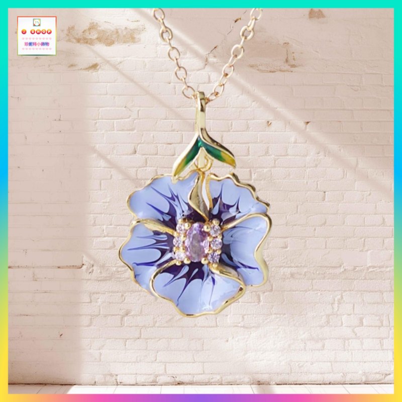 復古典雅牽牛花鋯石吊咀連頸鏈 *頸鏈可自由更換*《附送精美*紐扣絨布袋*一個 ※ 送完即止 ※》(型號：JS-N-175)【長期優惠 9折※一次過購買兩件 85折, 一次過購買三件或以上一律8折※ 包順豐運費】