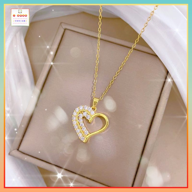 簡約精緻愛心鋯石吊咀連頸鏈 *頸鏈可自由更換*《附送精美*紐扣絨布袋*一個 ※ 送完即止 ※》(型號：JS-N-185)【長期優惠 9折※一次過購買兩件 85折, 一次過購買三件或以上一律8折※ 包順豐運費】