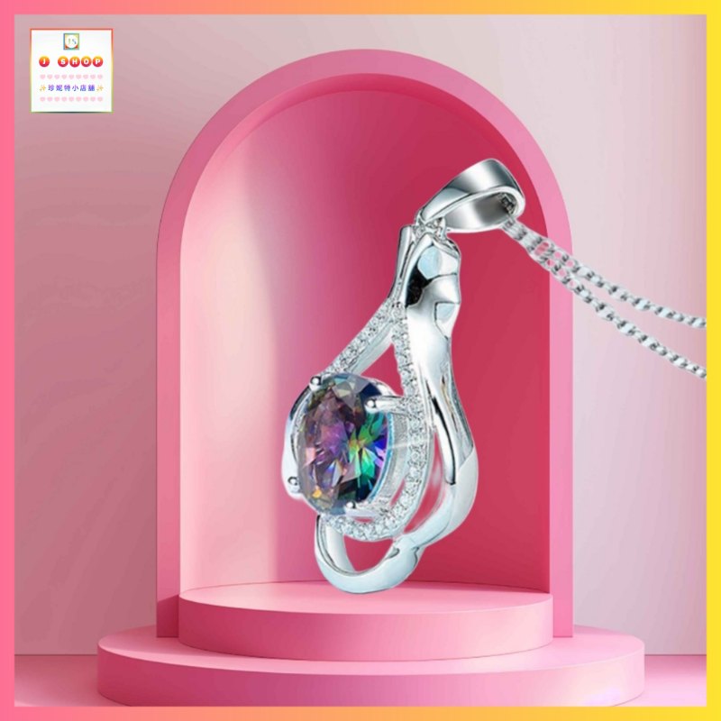 浪漫色彩花邊設計水滴形幻彩色藍水晶吊咀連頸鏈 *頸鏈可自由更換*《附送精美*紐扣絨布袋*一個 ※ 送完即止 ※》(型號：JS-N-189)【長期優惠 9折※一次過購買兩件 85折, 一次過購買三件或以上一律8折※ 包順豐運費】