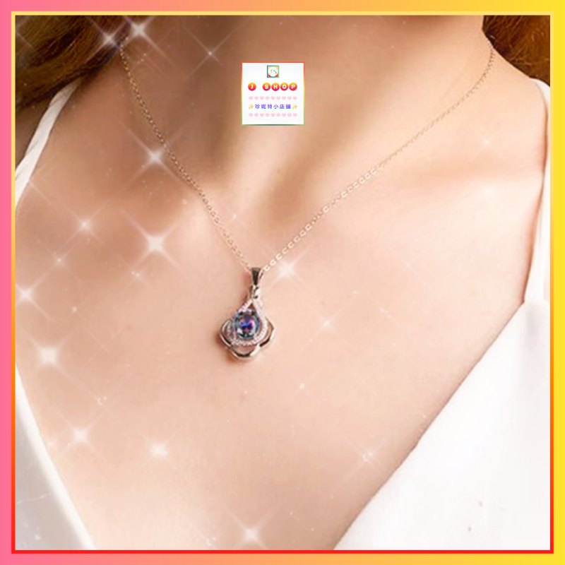 浪漫色彩花邊設計水滴形幻彩色藍水晶吊咀連頸鏈 *頸鏈可自由更換*《附送精美*紐扣絨布袋*一個 ※ 送完即止 ※》(型號：JS-N-189)【長期優惠 9折※一次過購買兩件 85折, 一次過購買三件或以上一律8折※ 包順豐運費】