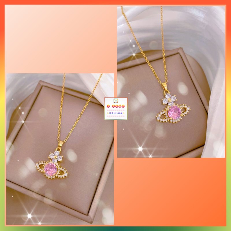 款式特別閃亮耀眼粉色水晶吊咀連頸鏈 *頸鏈可自由更換*《附送精美*紐扣絨布袋*一個 ※ 送完即止 ※》(型號：JS-N-196)【長期優惠 9折※一次過購買兩件 85折, 一次過購買三件或以上一律8折※ 包順豐運費】