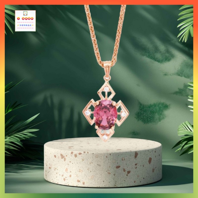 設計別緻烟紅色水晶玫瑰金吊咀連玫瑰金頸鏈 *頸鏈可自由更換*《附送精美*紐扣絨布袋*一個 ※ 送完即止 ※》(型號：JS-N-203)【長期優惠 9折※一次過購買兩件 85折, 一次過購買三件或以上一律8折※ 包順豐運費】