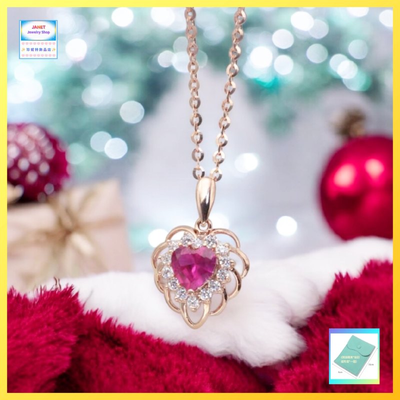 小巧精緻高貴耀眼心形紅水晶玫瑰金吊咀連玫瑰金頸鏈 *頸鏈可自由更換*《附送精美*紐扣絨布袋*一個 ※ 送完即止 ※》(型號：JS-N-215)【長期優惠 9折※一次過購買兩件 85折, 一次過購買三件或以上一律8折※包順豐運費】
