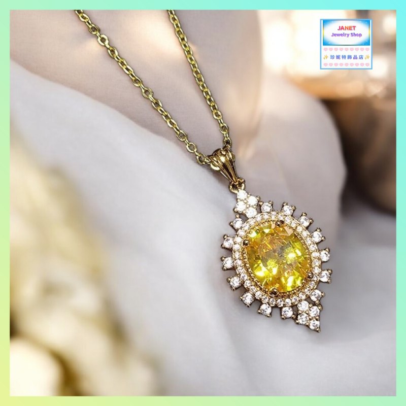 設計獨特優雅閃耀黃水晶吊咀連頸鏈 *頸鏈可自由更換*《附送精美*紐扣絨布袋*一個 ※ 送完即止 ※》(型號：JS-N-216)【長期優惠 9折※一次過購買兩件 85折, 一次過購買三件或以上一律8折※包順豐運費】