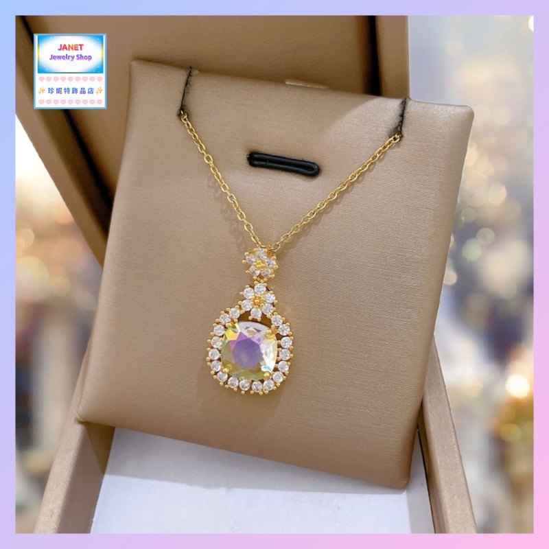 高雅閃耀方形幻彩白水晶吊咀連頸鏈 *頸鏈可自由更換*《附送精美*紐扣絨布袋*一個 ※ 送完即止 ※》(型號：JS-N-220)【長期優惠 9折※一次過購買兩件 85折, 一次過購買三件或以上一律8折※包順豐運費】