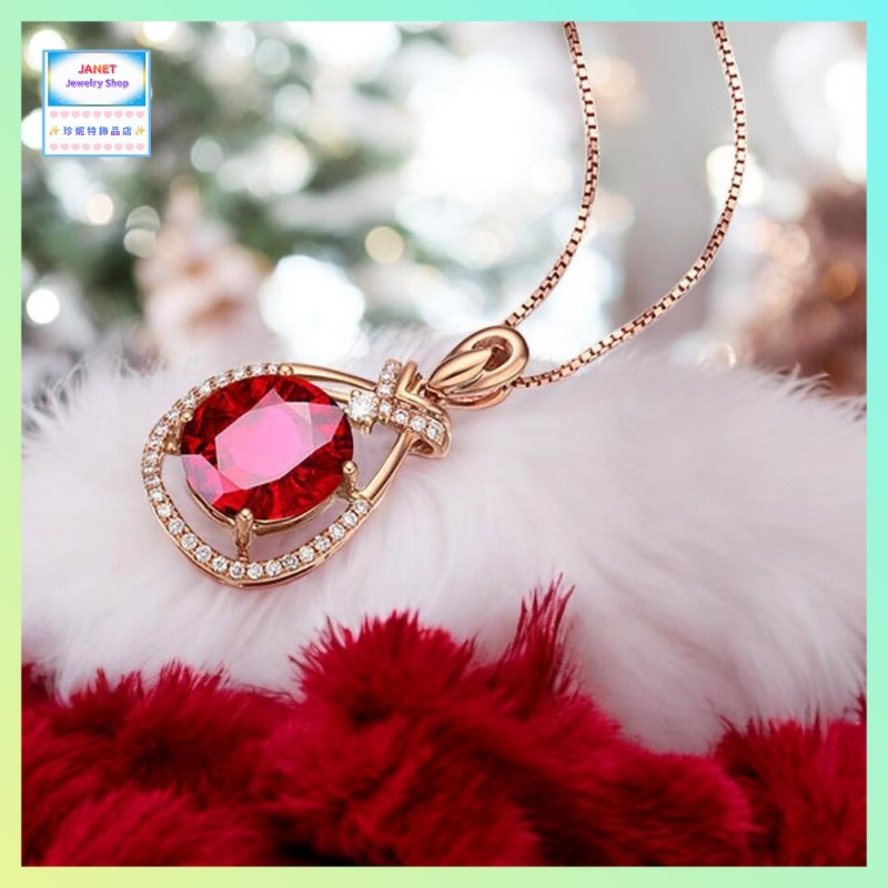 高貴優雅紅水晶玫瑰金吊咀連玫瑰金頸鏈 *頸鏈可自由更換*《附送精美*紐扣絨布袋*一個 ※ 送完即止 ※》(型號：JS-N-227)【長期優惠 9折※一次過購買兩件 85折, 一次過購買三件或以上一律8折※包順豐運費】