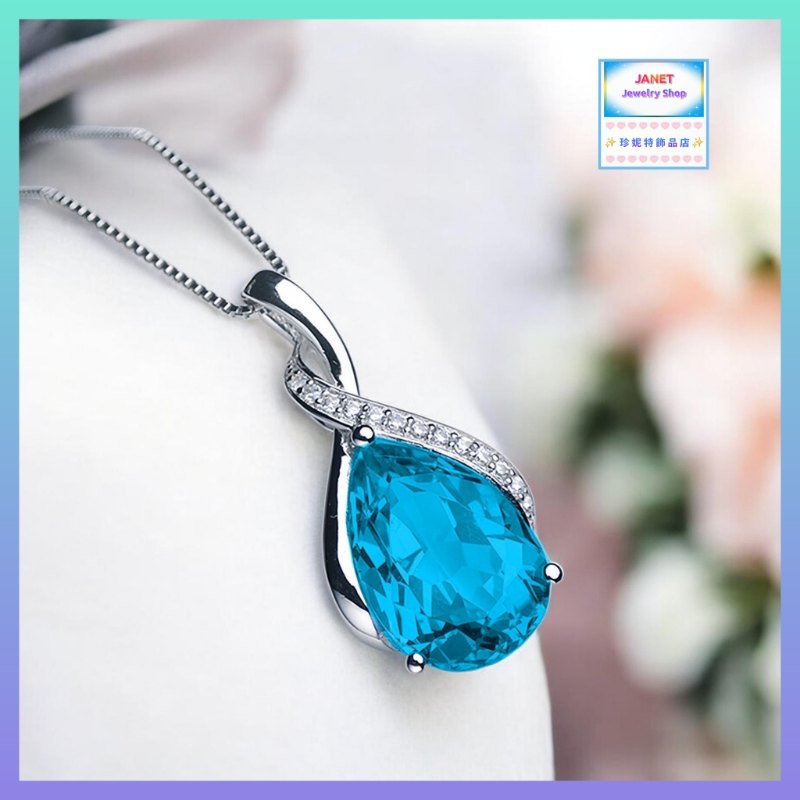 簡約明亮藍水晶吊咀連頸鏈 *頸鏈可自由更換*《附送精美*紐扣絨布袋*一個 ※ 送完即止 ※》(型號：JS-N-228)【長期優惠 9折※一次過購買兩件 85折, 一次過購買三件或以上一律8折※包順豐運費】