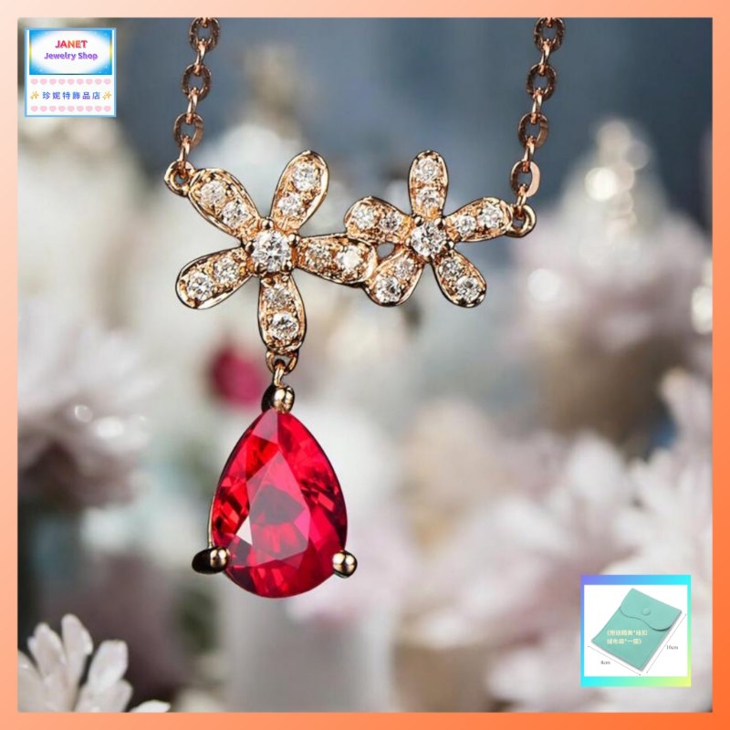 高貴精緻小巧五葉花瓣水晶玫瑰金吊咀頸鏈 《附送精美*紐扣絨布袋*一個 ※ 送完即止 ※》(型號：JS-N-234)【長期優惠 9折※一次過購買兩件 85折, 一次過購買三件或以上一律8折※包順豐運費】