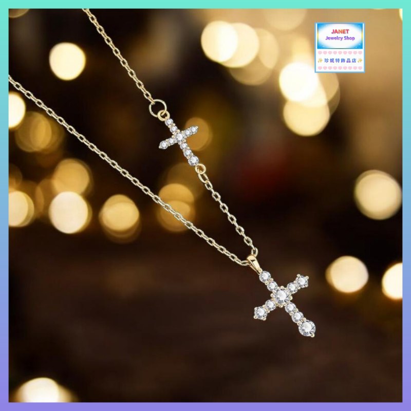 小巧精緻清新簡約鋯石十字架頸鏈《附送精美*紐扣絨布袋*一個 ※ 送完即止 ※》(型號：JS-CRN-34)【長期優惠 9折※一次過購買兩件 85折, 一次過購買三件或以上一律8折※ 包順豐運費】