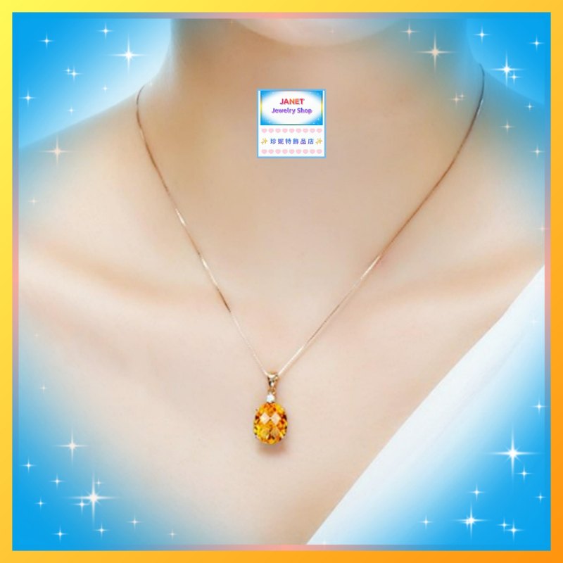 晶瑩剔透高貴耀眼黃水晶吊咀連頸鏈【實物顏色屬*淡黃色* 更顯晶瑩剔透】《附送精美*紐扣絨布袋*一個 ※ 送完即止 ※》(型號：JS-N-236)【長期優惠 9折※一次過購買兩件 85折, 一次過購買三件或以上一律8折※包順豐運費】