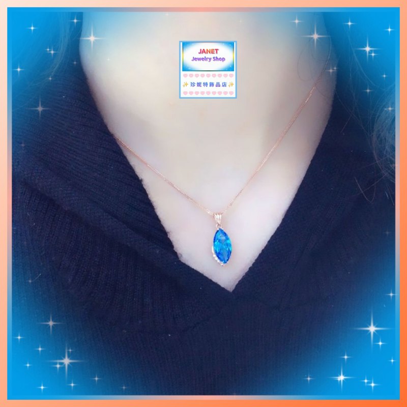 小巧精緻海藍色水晶玫瑰金吊咀玫瑰金頸鏈 *頸鏈可自由更換*《附送精美*紐扣絨布袋*一個 ※ 送完即止 ※》(型號：JS-N-241)【長期優惠 9折※一次過購買兩件 85折, 一次過購買三件或以上一律8折※包順豐運費】