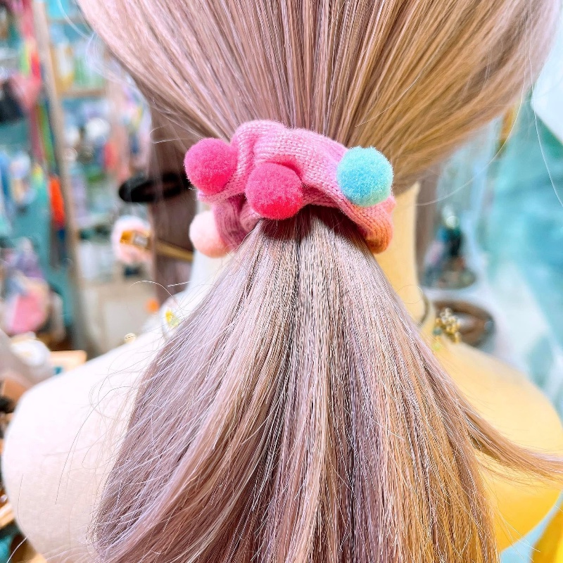 粉紅毛毛波紮頭髮橡筋