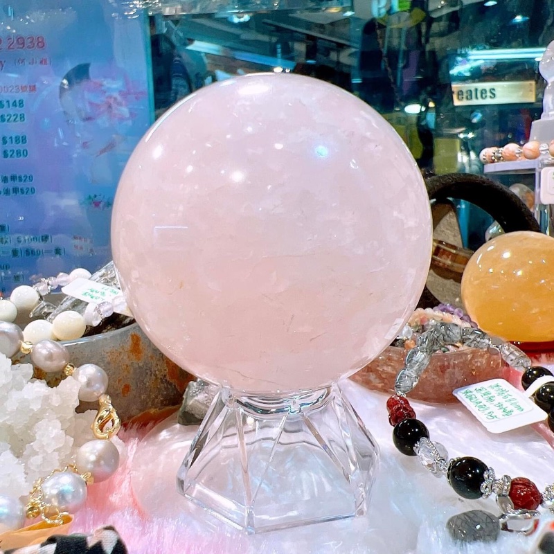 天然粉晶水晶球 65mm