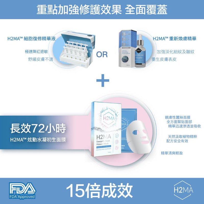 美國 H2MA Energetic Aqua Primary Mask 炫動水凝肌面膜 一盒 28gx6片 美國 H2MA Energetic Aqua Primary Mask 炫動水凝肌面膜 一盒 28gx6片