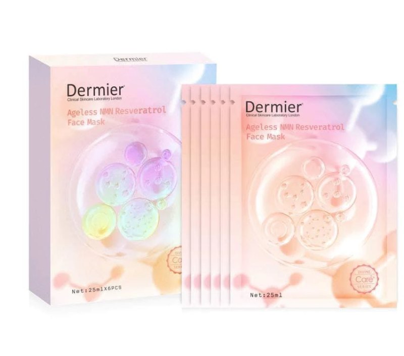 英國 Dermier Ageless NMN Resveratrol Face Mask 白藜蘆醇NMN面膜 一盒6片