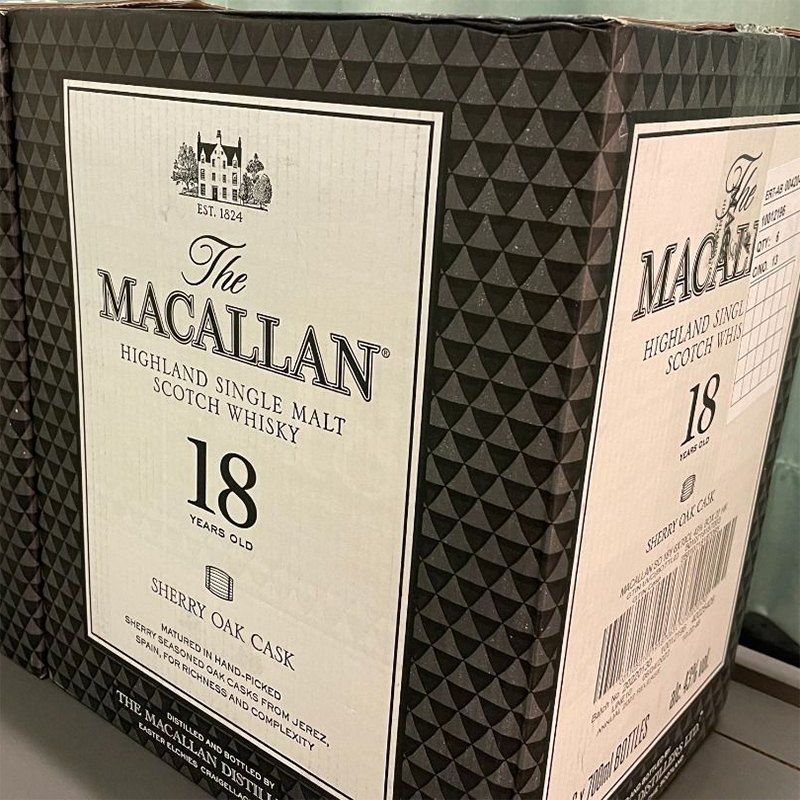 The Macallan 18 Year Old Sherry Oak Single Malt Scotch Whisky (case of 6)